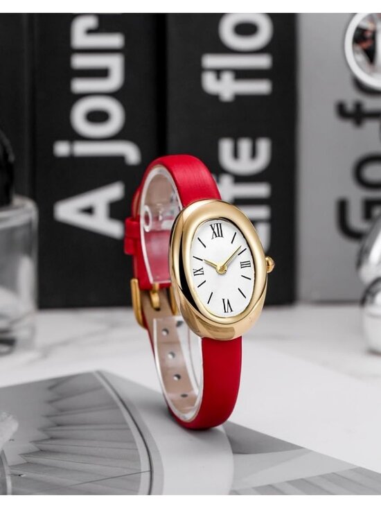 Women\'s Red And Gold Analog Quartz Elegant Dial Bangle Vintage Bracelet Watch main image 4